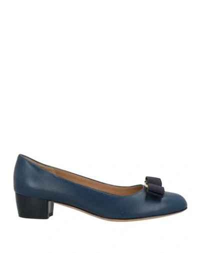 Ferragamo Woman Pumps Navy Size 7.5 Leather In Blue