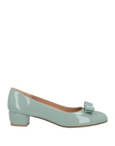 Ferragamo Woman Pumps Sage Green Size 8 Calfskin In Blue