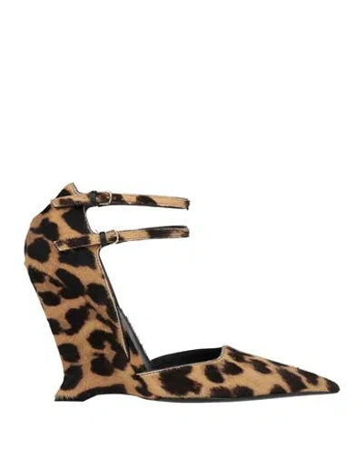 Ferragamo Woman Pumps Sand Size 8 Calfskin In Animal Print