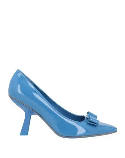 Ferragamo Woman Pumps Slate Blue Size 7.5 Leather