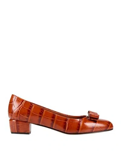 Ferragamo Woman Pumps Tan Size 7.5 Calfskin In Brown