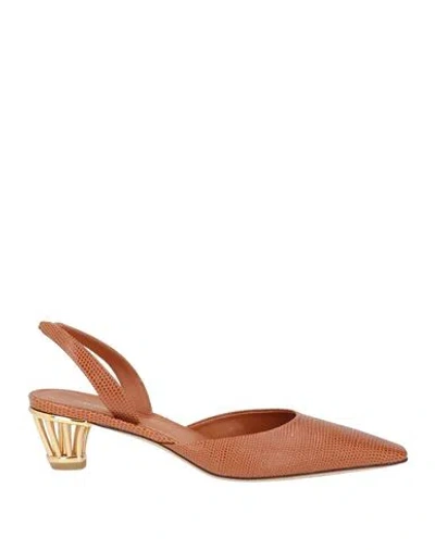 Ferragamo Woman Pumps Tan Size 9.5 Calfskin, Lambskin In Brown