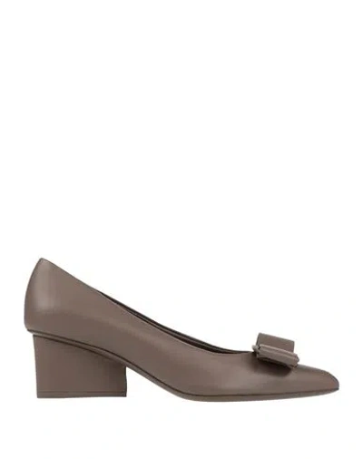 Ferragamo Woman Pumps Taupe Size 8 Lambskin In Gray