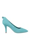 Ferragamo Woman Pumps Turquoise Size 8 Calfskin In Blue
