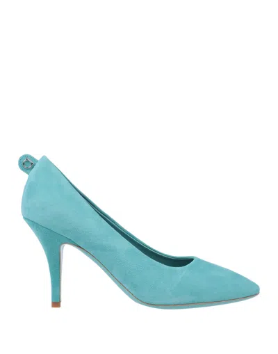 Ferragamo Woman Pumps Turquoise Size 8 Calfskin In Blue