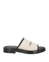 Ferragamo Sole Canvas Slides In Beige