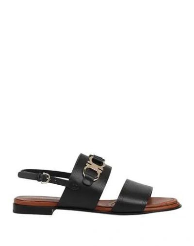 Ferragamo Gancini-plaque Leather Sandals In Black