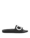 Ferragamo Gancini-print Open-toe Slides In Black