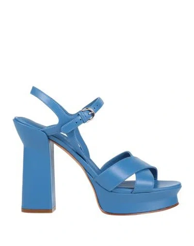FERRAGAMO FERRAGAMO WOMAN SANDALS BLUE SIZE 8 LAMBSKIN