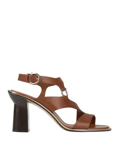 FERRAGAMO FERRAGAMO WOMAN SANDALS BROWN SIZE 5.5 CALFSKIN
