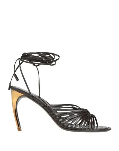 FERRAGAMO FERRAGAMO WOMAN SANDALS DARK BROWN SIZE 8 CALFSKIN, LAMBSKIN