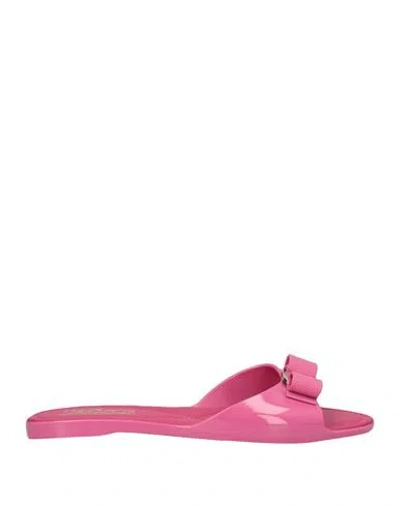 Ferragamo Woman Sandals Fuchsia Size 9 Textile Fibers In Pink