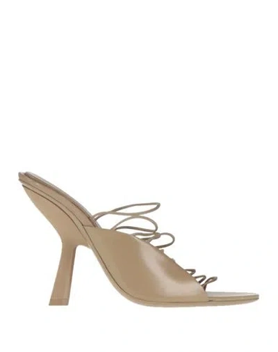 Ferragamo Woman Sandals Khaki Size 7.5 Lambskin, Calfskin In Beige