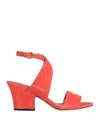 Ferragamo Woman Sandals Orange Size 8 Calfskin In Red