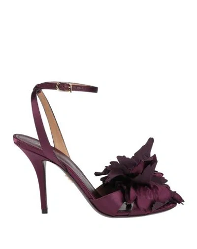Ferragamo Woman Sandals Plum Size 6 Textile Fibers In Purple