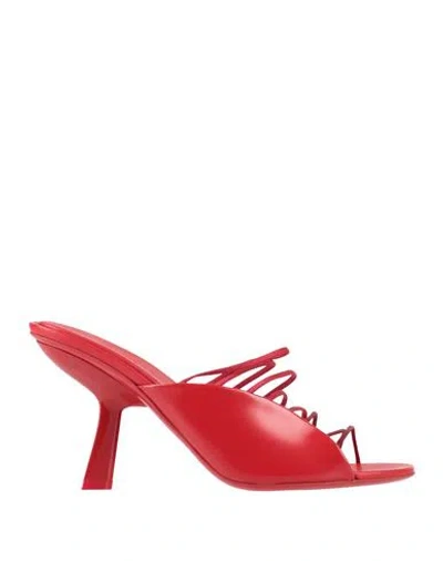 FERRAGAMO FERRAGAMO WOMAN SANDALS RED SIZE 7.5 COW LEATHER, TEXTILE FIBERS