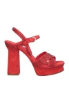Ferragamo Woman Sandals Brick Size 8 Calfskin In Red