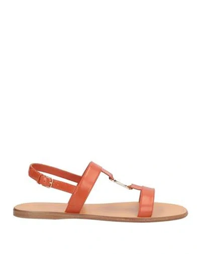 Ferragamo Woman Sandals Tan Size 8 Lambskin In Brown