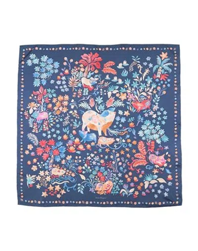 Ferragamo Woman Scarf Navy Size - Silk In Blue