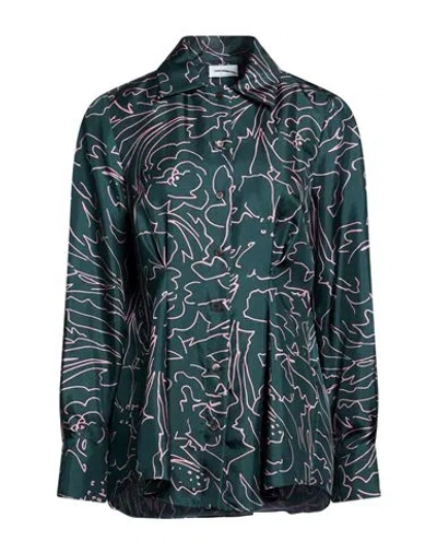 Ferragamo Woman Shirt Dark Green Size 2 Silk