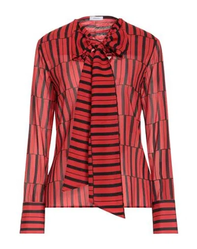 Ferragamo Woman Shirt Red Size 6 Silk, Elastane In Metallic