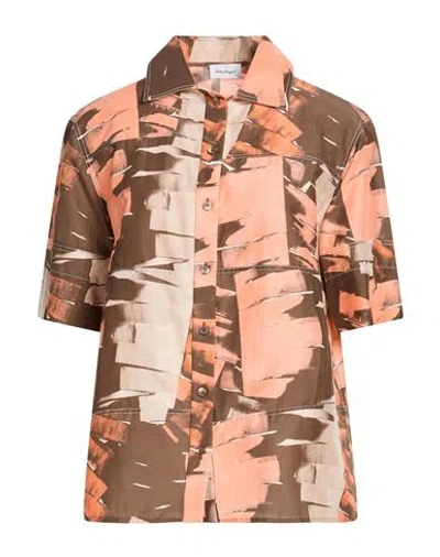 Ferragamo Woman Shirt Salmon Pink Size 10 Cotton, Silk In Brown
