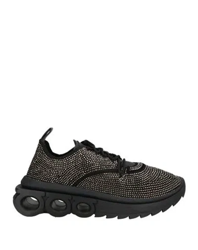 Ferragamo Woman Sneakers Black Size 6.5 Leather, Textile Fibers