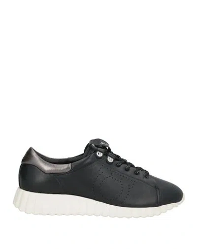 Ferragamo Gancini Perforated Sneakers In Black