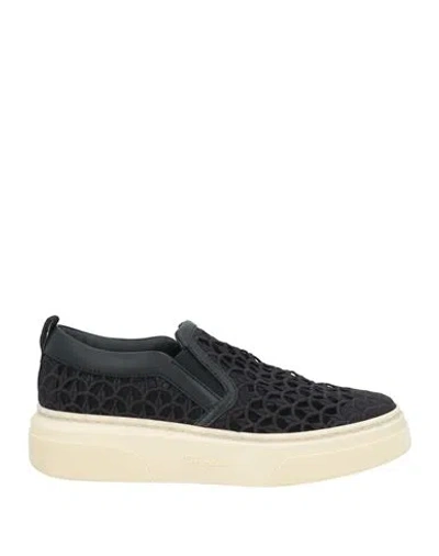 FERRAGAMO FERRAGAMO WOMAN SNEAKERS BLACK SIZE 8 TEXTILE FIBERS, LEATHER