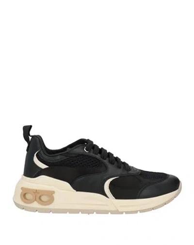 Ferragamo Woman Sneakers Black Size 7.5 Calfskin, Textile Fibers