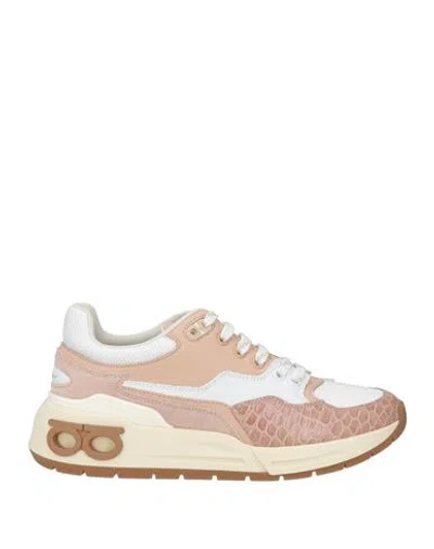 Ferragamo Woman Sneakers Blush Size 8 Calfskin, Textile Fibers