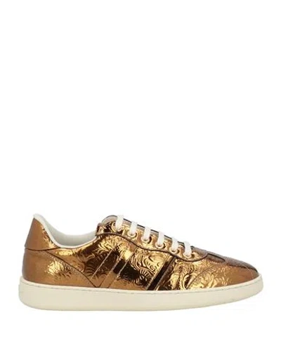 Ferragamo Woman Sneakers Bronze Size 7 Leather In Yellow
