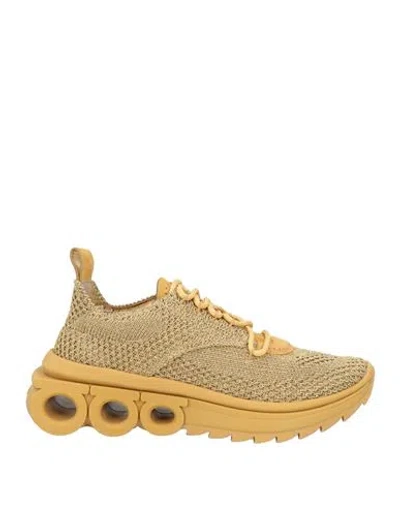 Ferragamo Woman Sneakers Gold Size 8 Leather, Textile Fibers In Brown