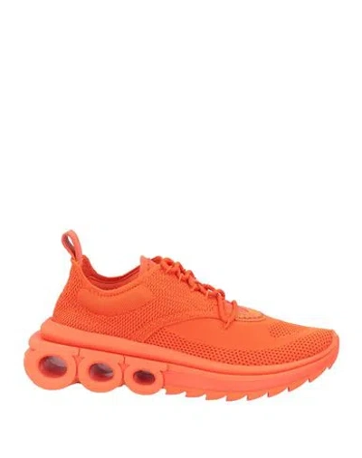 Ferragamo Woman Sneakers Orange Size 7 Textile Fibers, Leather