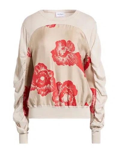 Ferragamo Woman Sweater Beige Size S Virgin Wool, Silk In Multi