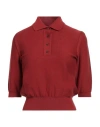 Ferragamo Woman Sweater Brick Size L Cotton, Silk, Lambskin In Red