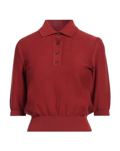 Ferragamo Woman Sweater Brick Size L Cotton, Silk, Lambskin In Red