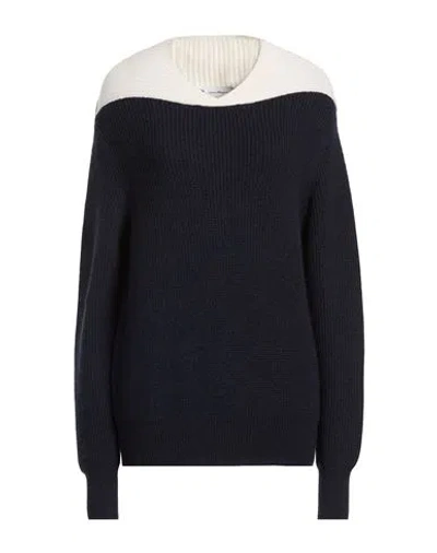 Ferragamo Woman Sweater Navy Size L Cotton, Wool, Mohair Wool In Blue