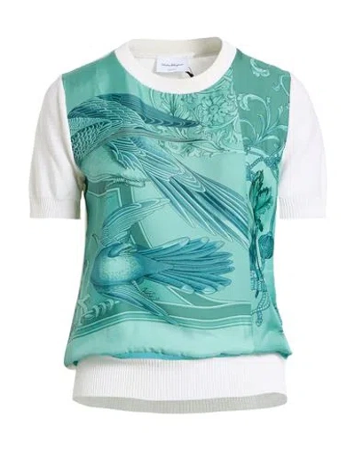 Ferragamo Woman Sweater Turquoise Size Xl Silk, Cotton, Viscose, Polyamide In Blue
