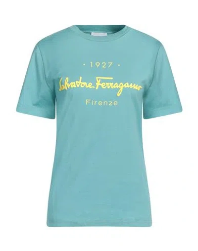 Ferragamo Woman T-shirt Turquoise Size Xl Cotton In Blue