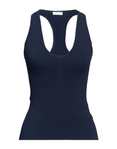 Ferragamo Woman Tank Top Navy Size L Viscose, Polyester, Polyamide, Elastane In Blue