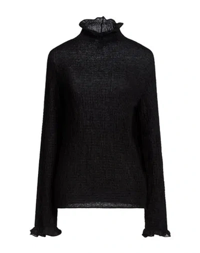 Ferragamo Woman Turtleneck Black Size L Mohair Wool, Polyamide, Wool, Lambskin