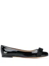 FERRAGAMO WOMANS VARINA PATENT LEATHER FLAT SHOES WITH BOW