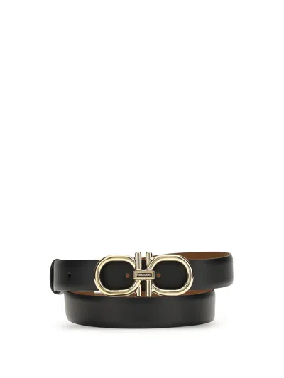 Ferragamo Women Adjustable And Reversible Gancini Belt In Black