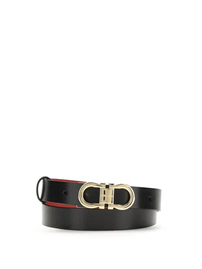 Ferragamo Women Adjustable And Reversible Gancini Belt In Black