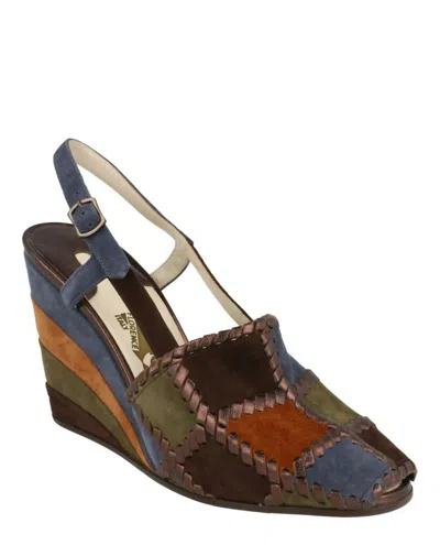 Ferragamo Women's Arlequin Wedge Sandal In Blue In Multi