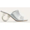 FERRAGAMO WOMEN'S ASTRO ELINA 70MM LEATHER SLIDE MULES, SILVER