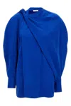 Ferragamo Draped Asymmetric Shirt With Korean Collar In Blue