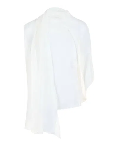 FERRAGAMO WOMEN'S ASYMMETRICAL SHAWL BLOUSE IN WHITE