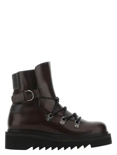 Ferragamo Women's Aubergine Leather Elimo Ankle Boots